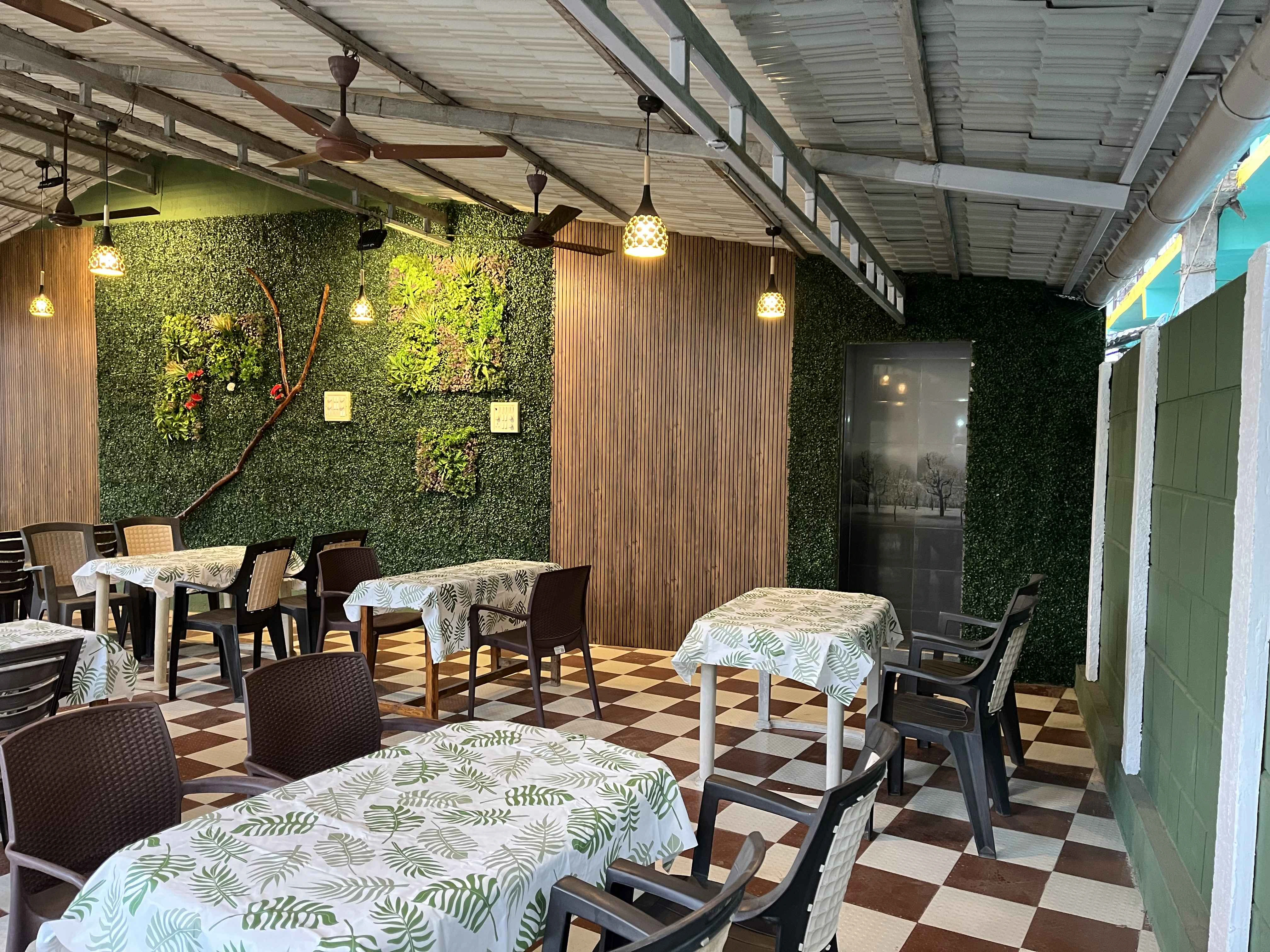 Restaurant seating area at Dolphin House beach resort Nagaon Alibaug