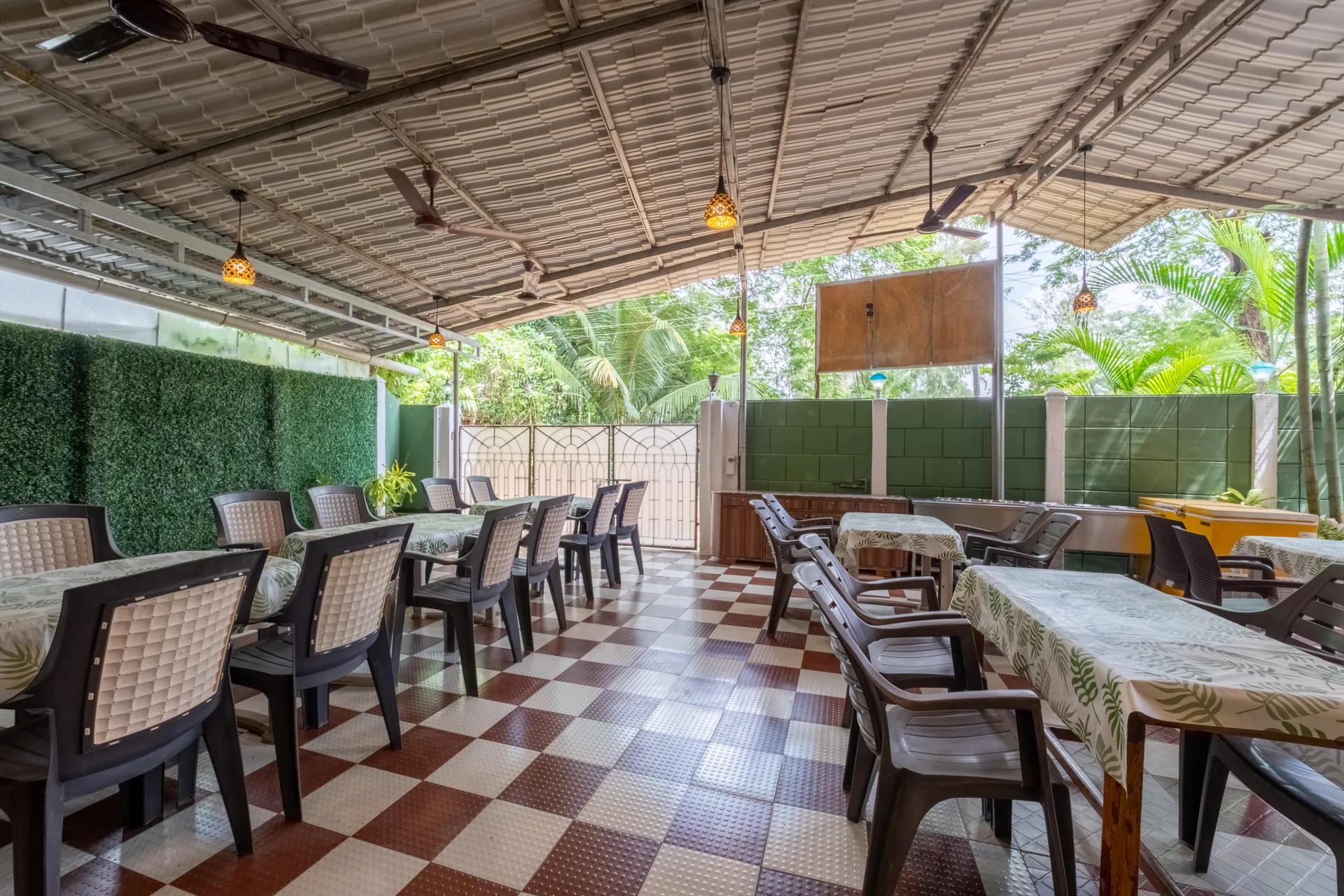 Dining area at Dolphin House Beach Resort in Nagaon Alibaug